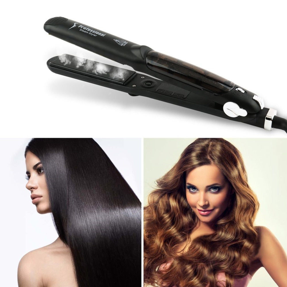 Steam Function Flat Iron Tourmaline Ceramic Vapor Professional Hair Straightener with Argan Oil Infusion Straightening Irons